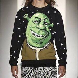 Jeremy Scott Shrek Graphic Sweater - Black, Green, and Brown
